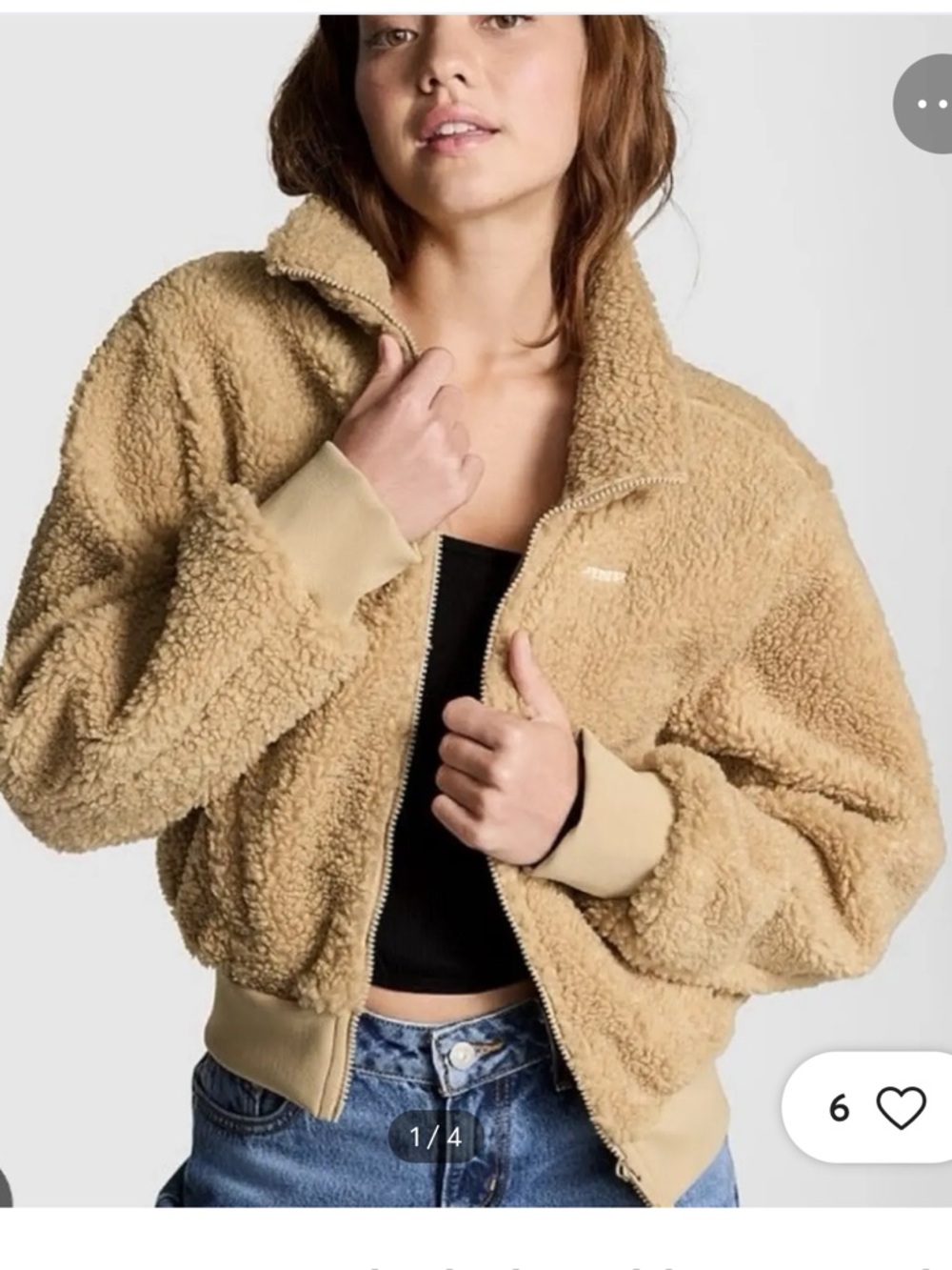 NWT PINK Victoria's Secret Tan Plush Teddy Cropped Jacket